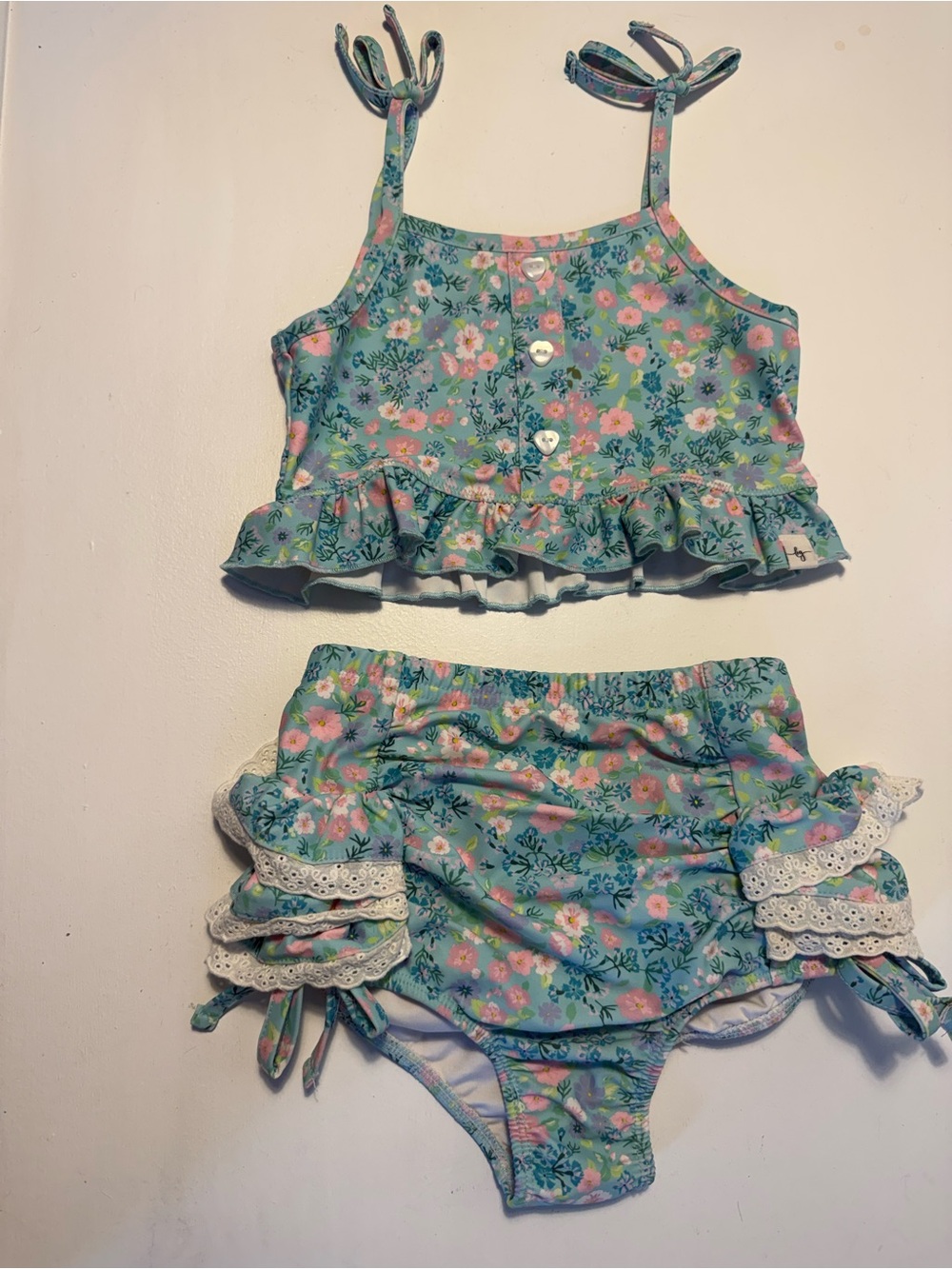 Floral Aqua Ruffle Two-Piece Kids Swim Set